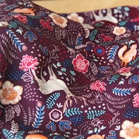 146x50cm viscose fabric deep purple bottom rabbit fox owl elk leaf cotton cloth soft diy summer clothes clothing pajamas lining