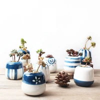 japanese design ceramic succulent plant pots handmade porcelain azure color hand painted household decorative flower pots