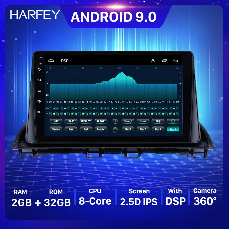 Автомобильный мультимедийный плеер Harfey 9 дюймов на Android 1 с GPS Wi Fi функцией Mirror Link