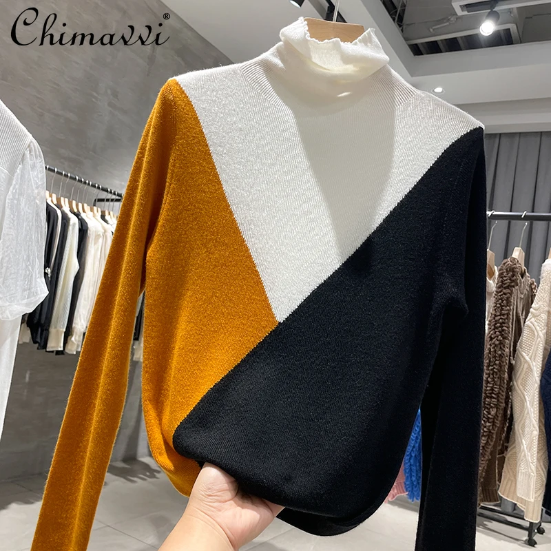 

Женский свитер с длинным рукавом, Повседневный пуловер с высоким воротником, Осень-зима 2022