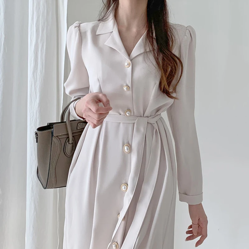 Gaganight Elegant Women Maxi Shirt Dress Long Sleeve Single Breasted Fashion Dresses Office Lady Korean Chic Vestidos Plus Size | Женская