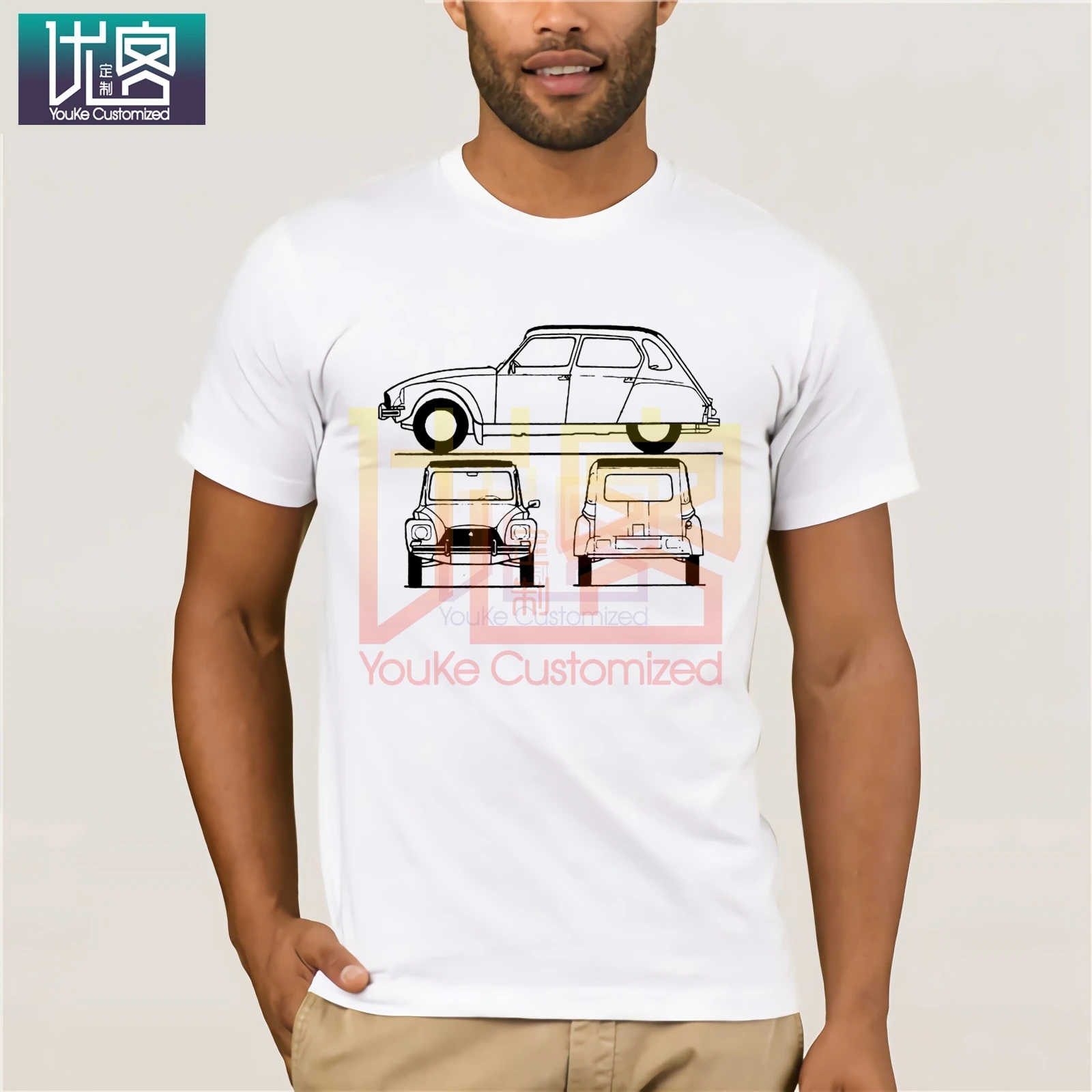 Citroen Dyane 1979 чертеж ретро классический автомобиль Мужская футболка хэтчбек