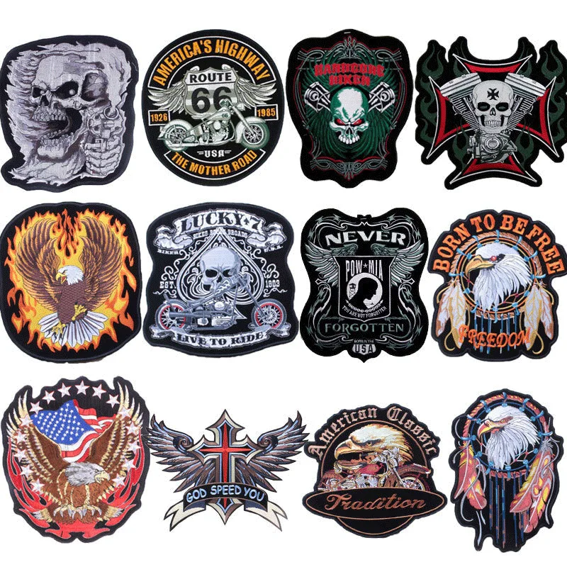 Большая Огромная вышивка, искусственные крылья Орла для куртки, мотоциклетный Байкерский череп в стиле панк, большой размер 12 дюймов