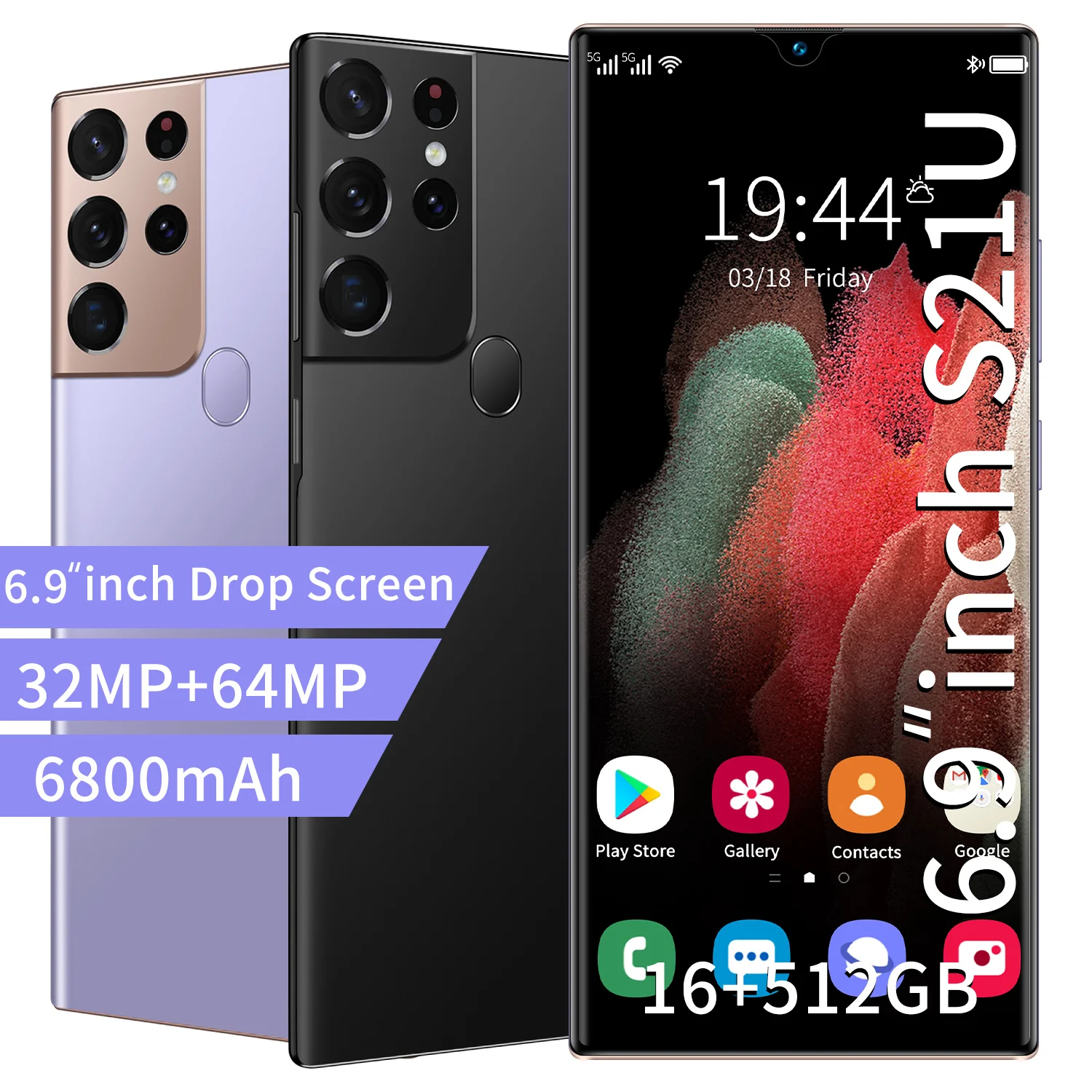 

Global Version Smartphone 6.9 Inch S21U 16GB 512GB Cellphone 32+64MP 4G/5G Network 6800mAh GPS WiFi Mobile Phone