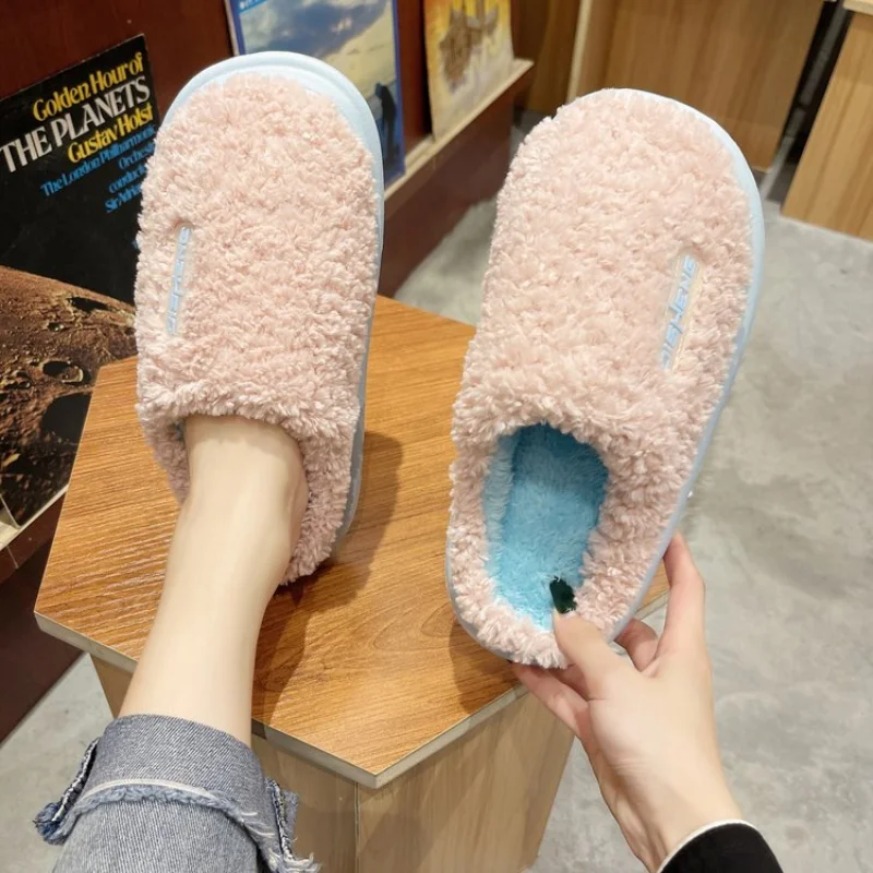 Autumn and Winter  Ladies Cotton Slippers Simple and Comfortable Cotton Slippers Women Flat Slippers Women Furry Slippers Women