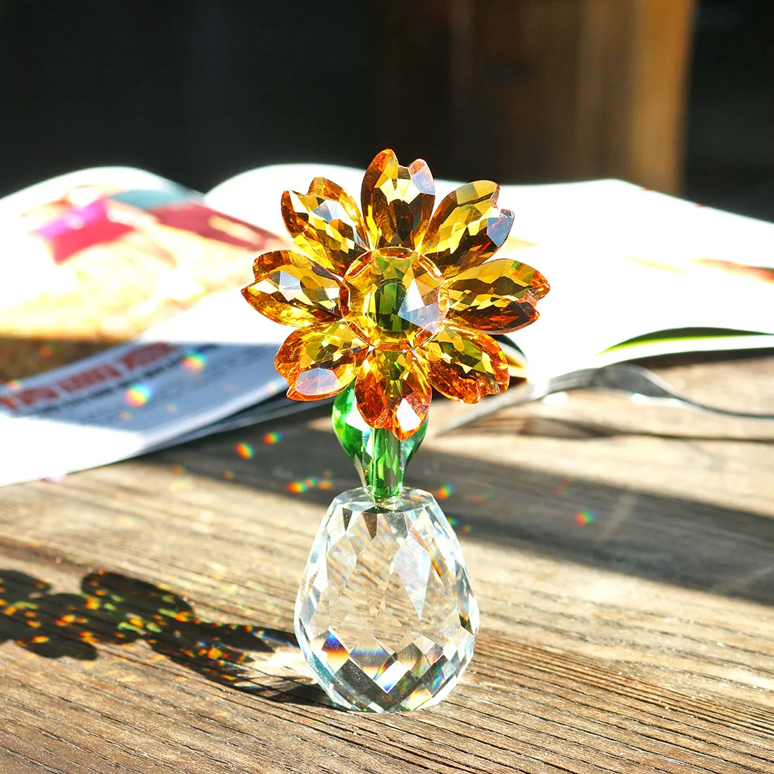 Хрустальный Подсолнух H & D стеклянный цветок коллекционное украшение домашний