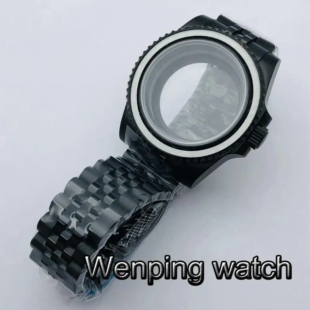 

40mm black PVD case sapphire glass jubilee bracelet fit NH35 NH36 ETA 2836 Miyota 8215/8205/821A Mingzhu DG2813 3804 movement