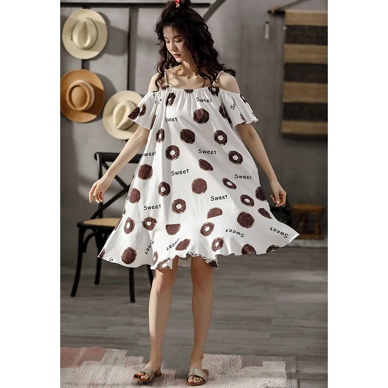 

2020 Женская свободная ночная рубашка из чистого хлопка, юбка средней длины, пижамы, ночные рубашки, ночная рубашка