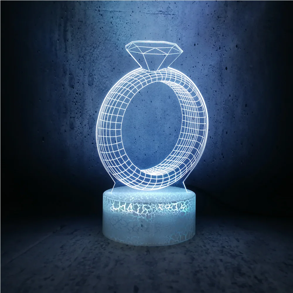 Новый Романтический дизайн кольца с бриллиантами 24 карата 3D USB Светодиодная