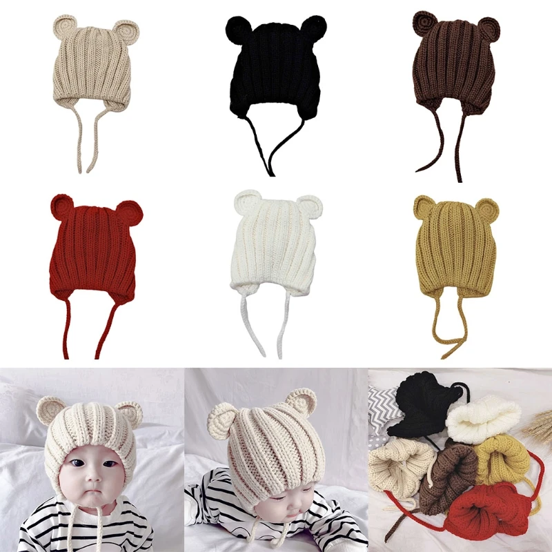 

Newborn Infants Autumn Winter Warm Baby Cute Beanie Cap Ear Protection Solid Color Hat