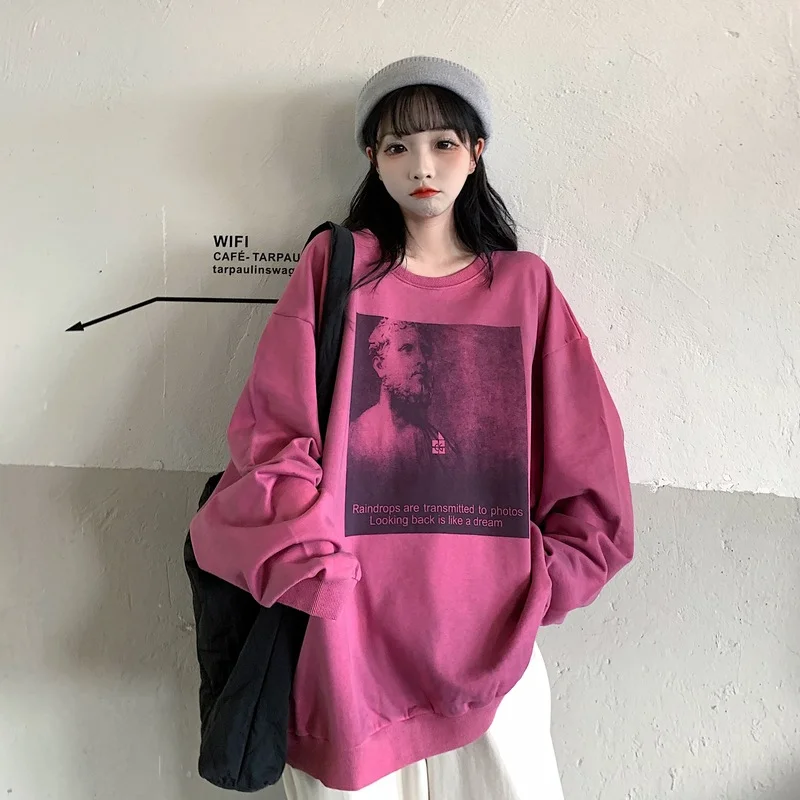 

Американская модель, винтажные толстовки в стиле хип-хоп, Женская весенне-осенняя тонкая свободная универсальная Толстовка в корейском ули...