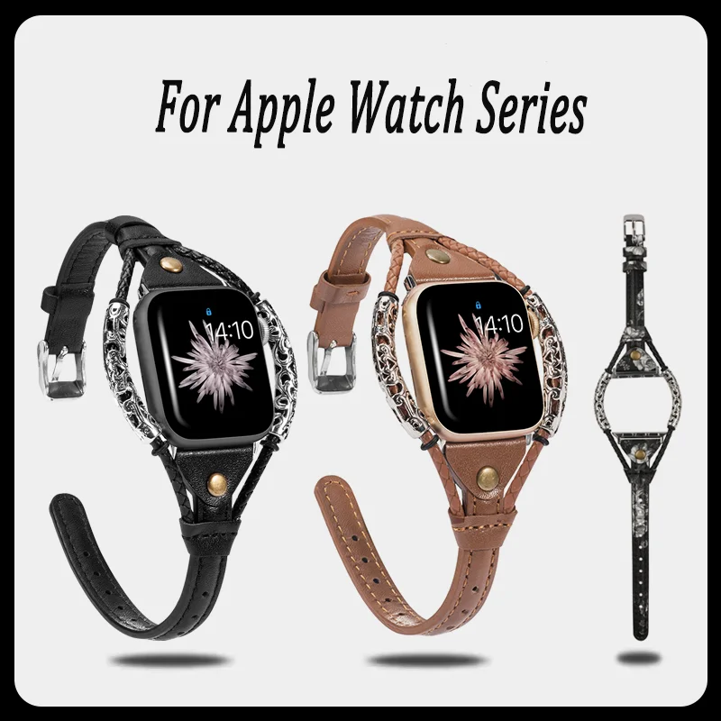

Vintage Leather Embossed Genuine Leather Strap for Apple Watch Band 40 44 45mm Bracelet Iwatch series 7 6 5 4 3 2 SE 38 41 42mm