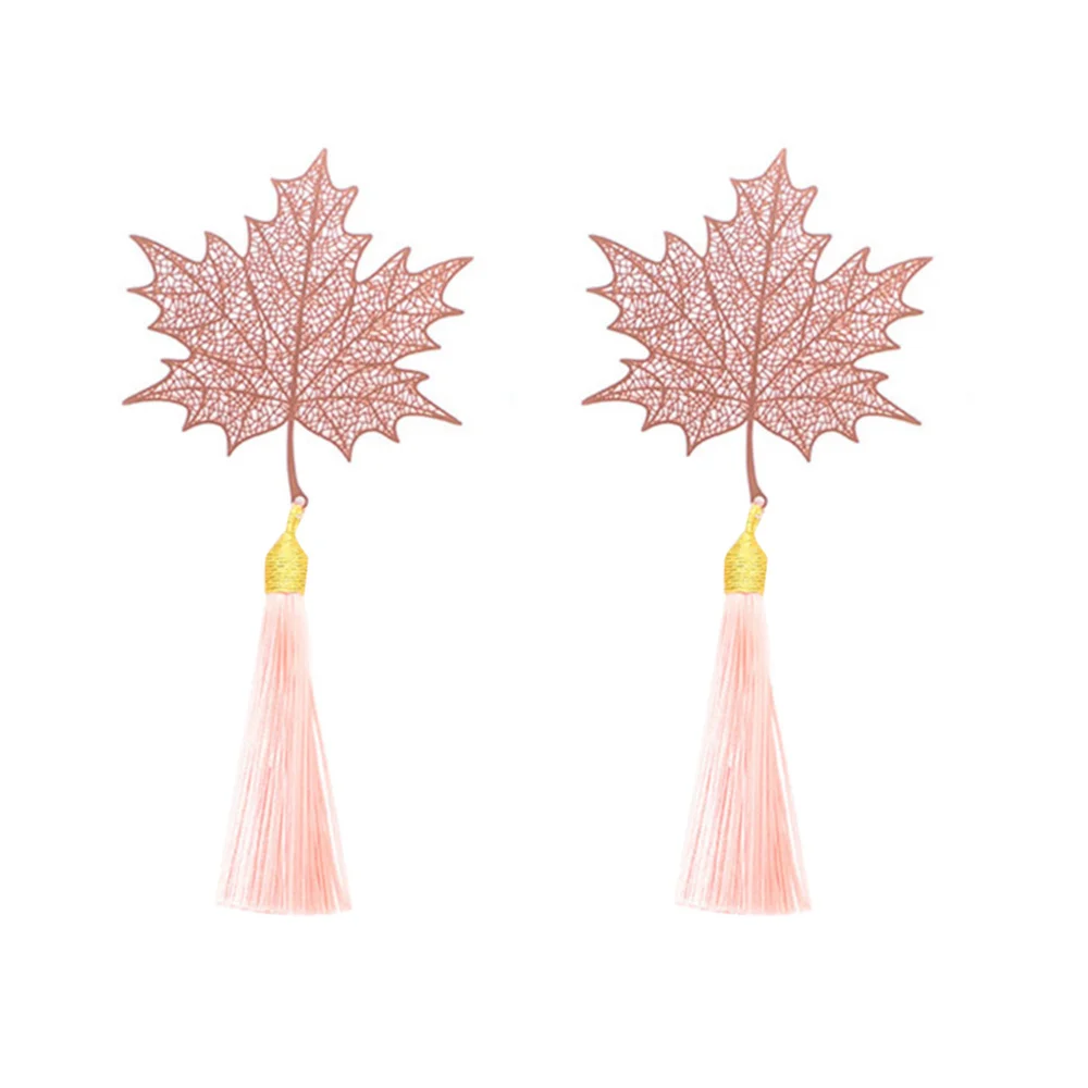 

2Pcs Metal Creative Hollowed-Out Leaf Shaped Exquisite Tassel Decor Stationery Book Label for Home School Offi