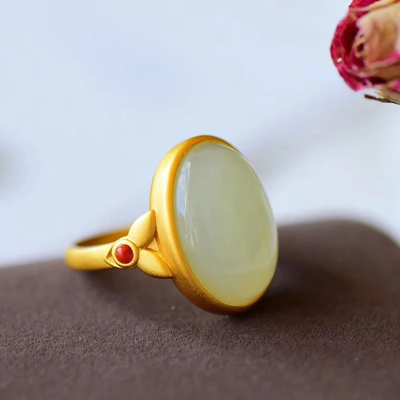 

Natural white jade rings jade ring with s925 sterling silver rings electroplated 18k gold jadeite jade jewelry gold ring 925