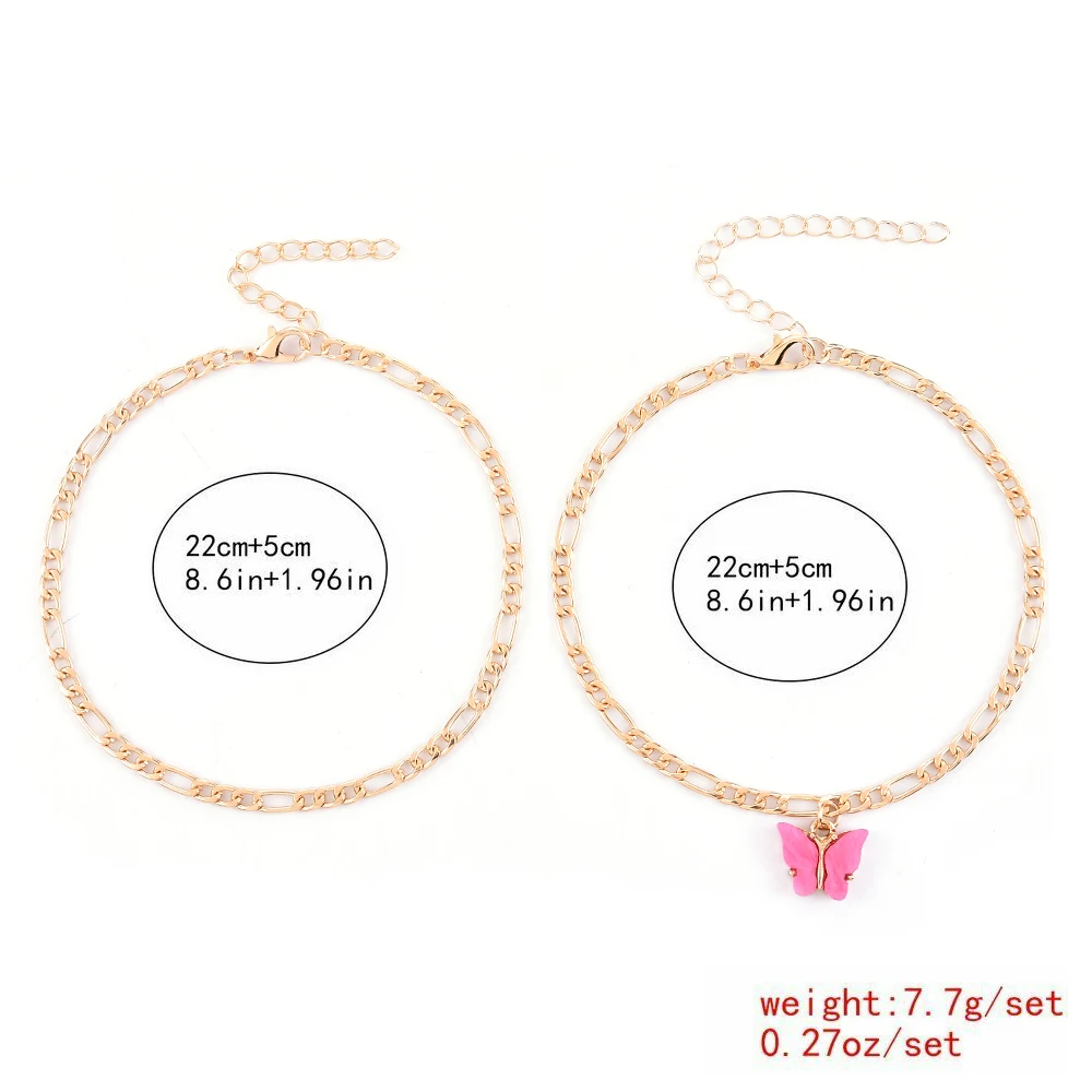 

Summer Anklet Pink Butterfly Multilayer Ankle Bracelet Beach Women Jewelry Gifts Bohemian Foot Jewelry