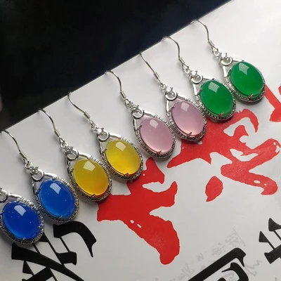 Женские короткие серьги из серебра s925 пробы с красным зеленым