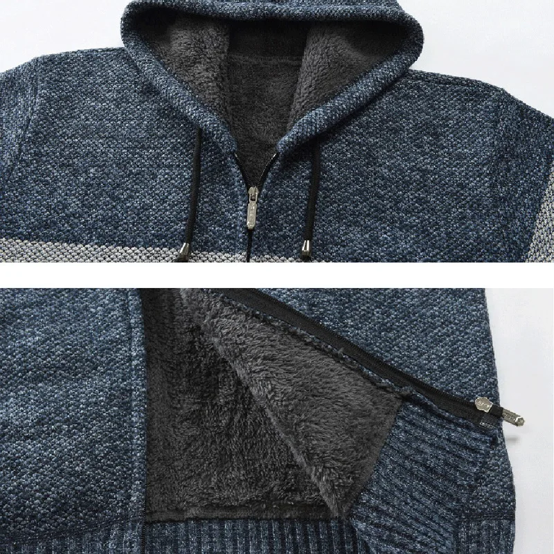 

DIHOPE Sweater Coat Men Winter Thick Warm Hooded Cardigan Jumpers Men Striped Cashmere Wool Liner Zipper Fleece Coats Men