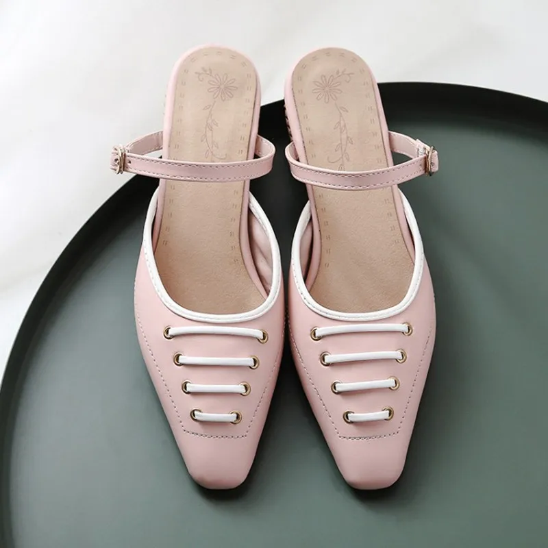 Сандалии женские с квадратным носком босоножки ремешком и пряжкой спереди туфли