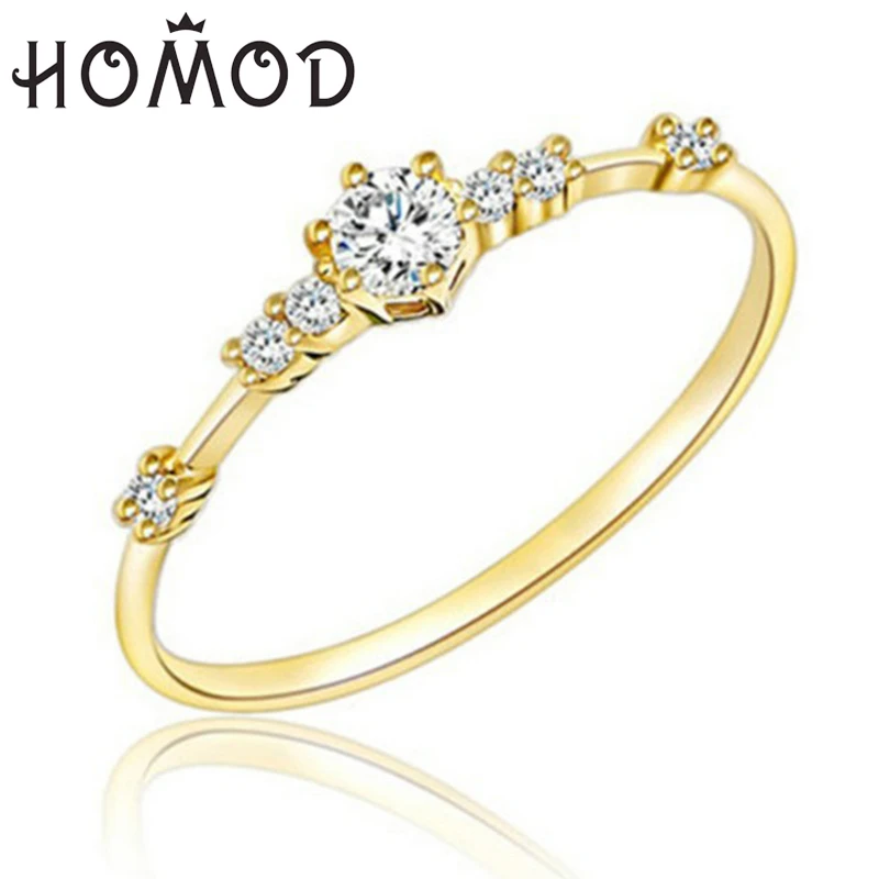 Gold Color HOMOD Новинка модные женские туфли ювелирные изделия на безымянный палец, покрыто розовым золотом/Серебряный/Золотой Цвет кольца с кристаллами из страз 4/5/6/7/8/9/10/11 Размеры - Цвет основного камня: Gold Color