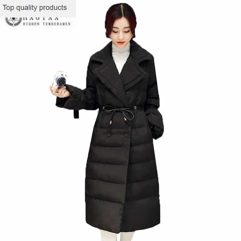 Han edition Women Winter Cotton Coat High quality New lace-up Thick Slim Outerwear Fashion temperament Female Long Parka ZX0149 | Женская