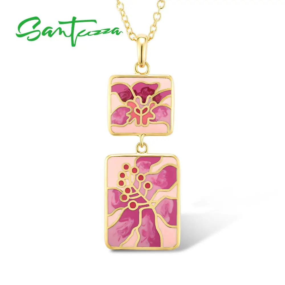 SANTUZZA латунное ожерелье для женщин цветной цветок кулон ручная работа эмаль