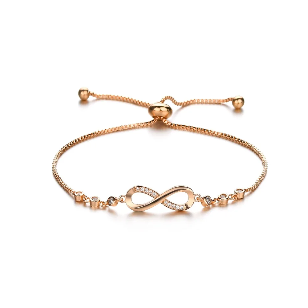 

Luxury Female Crystal Infinity Bracelet Rose Gold Silver Color Bracelets For Women Charm White Zircon Stone Party Chain Bracelet