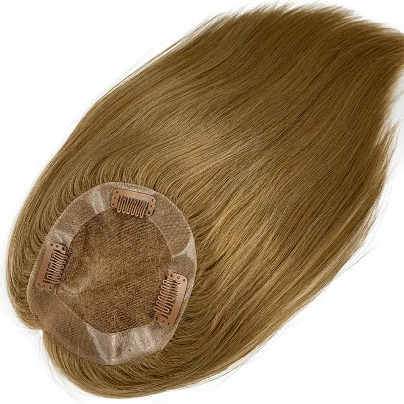 Highlight Brown Blonde Color Crown Topper Lace Mono Hair Piece With Clip For Women Remy Real Human Hair Toupee