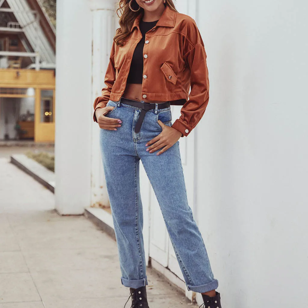 Женская джинсовая куртка свободного покроя Повседневная Верхняя одежда с