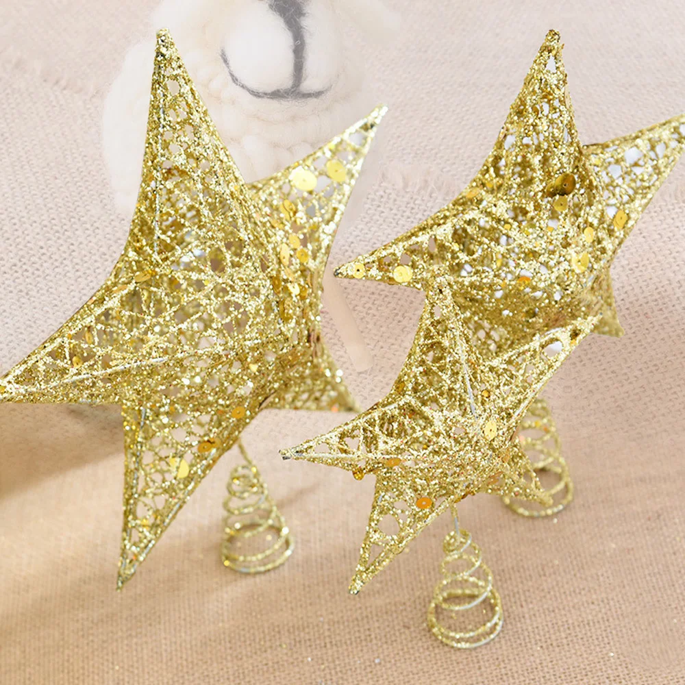Blingbling Sequin Star Xmas Tree Topper Metal Hollow Glitter Hanging Ornaments DIY Solid Color Shining Christmas Decor PhotoProp | Дом и сад