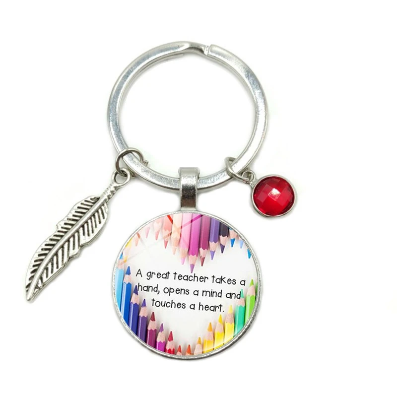 2019 New Hot Teacher's Day Gift Time Glass Convex Keychain 8 Color Crystal Alloy Leaves Hanging Key Ring Small | Украшения и