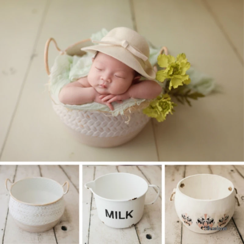 Metal Posing Props Milk Cup Container Facial Makeup Basin Infant Photo Shoot Props Creative Props Newborn Photography Props