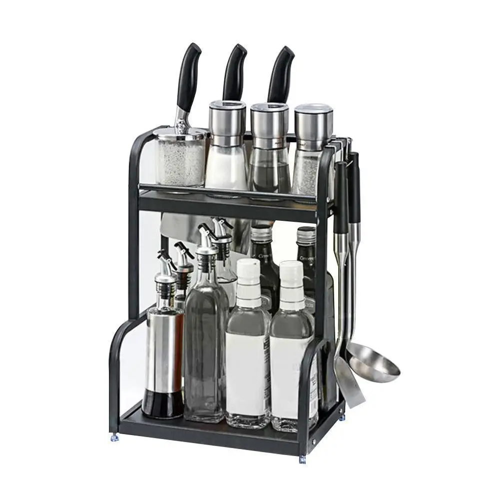 

Двухуровневый стеллаж для хранения, кухонная стойка для специй, органайзер для приправ и книг, многофункциональные стеллажи для банок, держ...