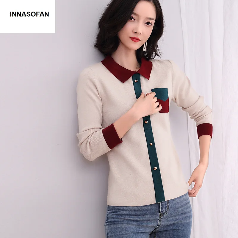 INNASOFAN свитер женский осенне-зимний вязаный с длинными рукавами евро-американская