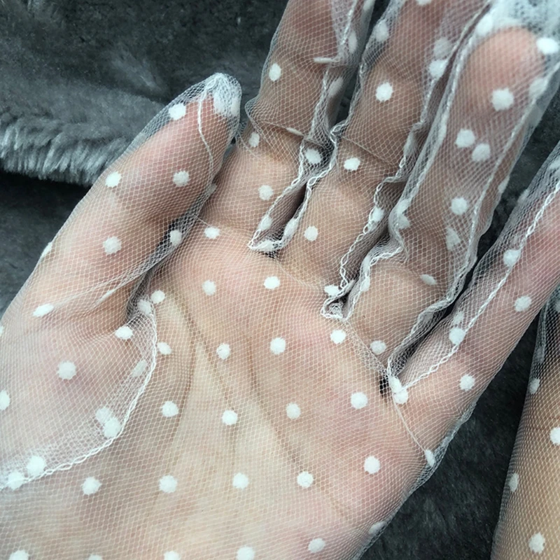

Polka Dot Lace Long Gloves Female Semi Sheer Mesh Tulle Sun Protection Mittens H9ED