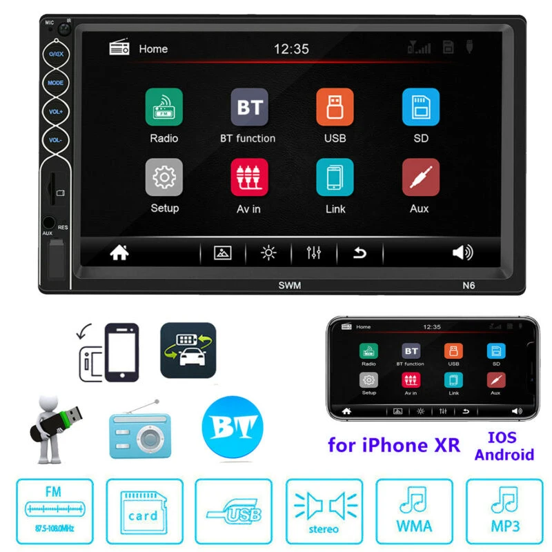 7 дюймов двойной 2DIN автомобильный MP5 плеер BT сенсорный экран стерео радио HD