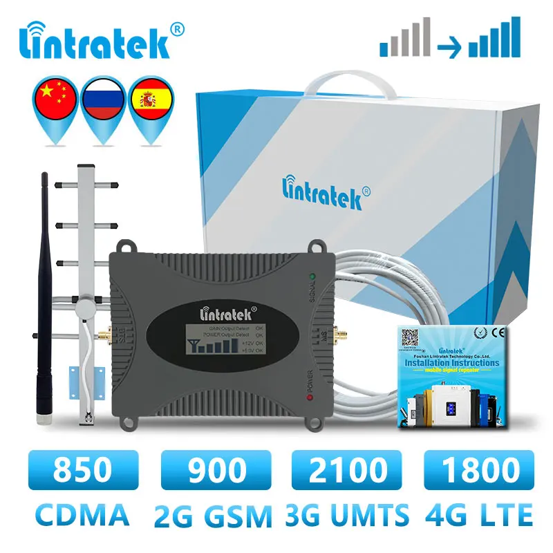 Lintratek GSM 2g 3g 4g Усилитель сотового сигнала однополосный усилитель повторитель 900 2100