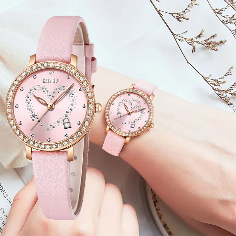 

Fashion Casual Ladies Watch Leather Strap Waterproof Women Watches Quartz Wrist Watch Rhinestones Pink Blue Relogio Feminino