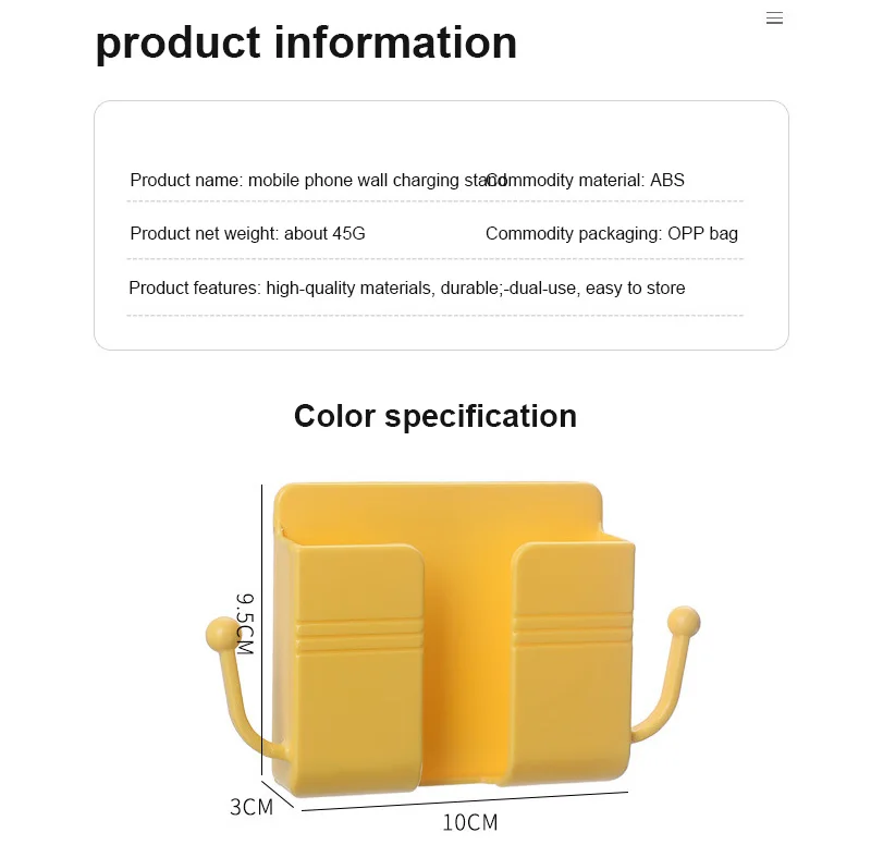 

Charging Organizer Wall Mounted Organizer Remote Control Mobile Phone Plug Wall Holder Charging Both Sides With Hooks Home Tool