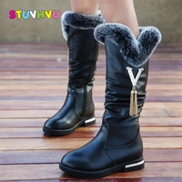 kids winter boots girls shoes over the knee boots tassel genuine leather princess children shoes plus velvet warm girls boots
