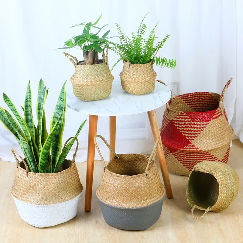 Storage Basket Rattan Straw Wicker Folding Flower Pot Seagrasss Baskets Garden Planter | Дом и сад