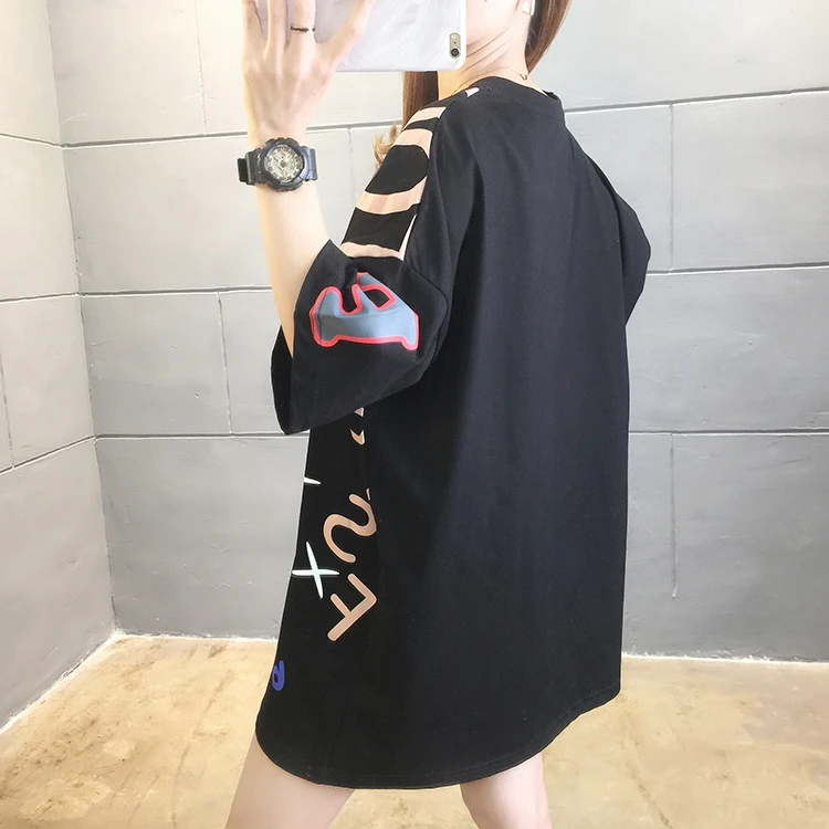 

Houthion Loose Cartoon Print Women's T-shirt Summer Fashion Casual Short Sleeve Round Neck Korean Top Cotton Polyester