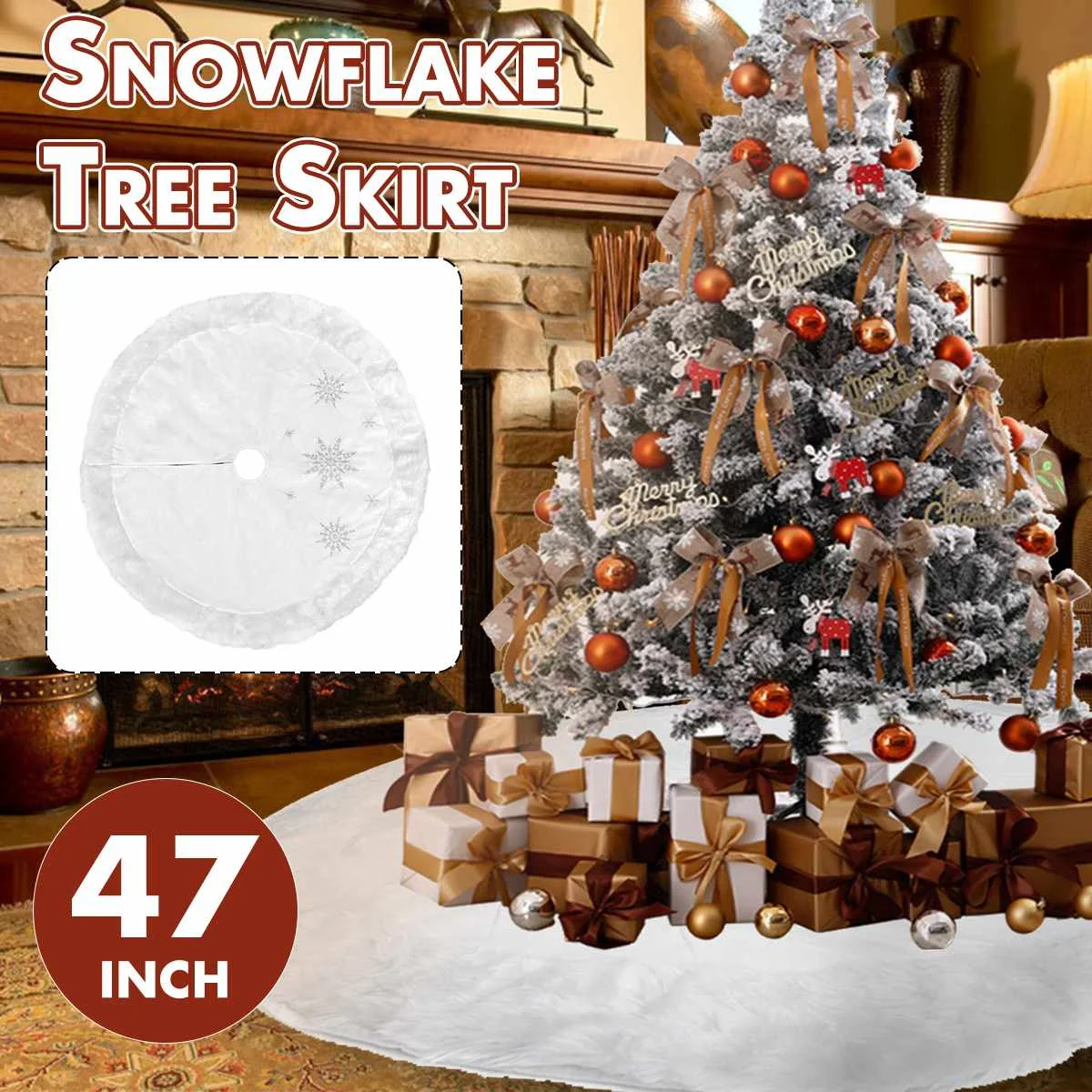 

Белая юбка на рождественскую елку, плюшевый коврик на елку из искусственного меха, напольный коврик в виде снежинки, украшение на Рождество,...