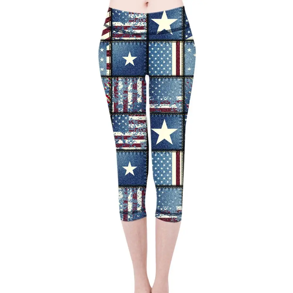 Штаны для йоги с принтом флага США женские спортивные Леггинсы эффектом пуш-ап