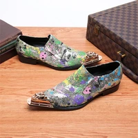 2021 new mens loafers mixed color printing genuine leather casual shoes gold metal head dress leather shoes
