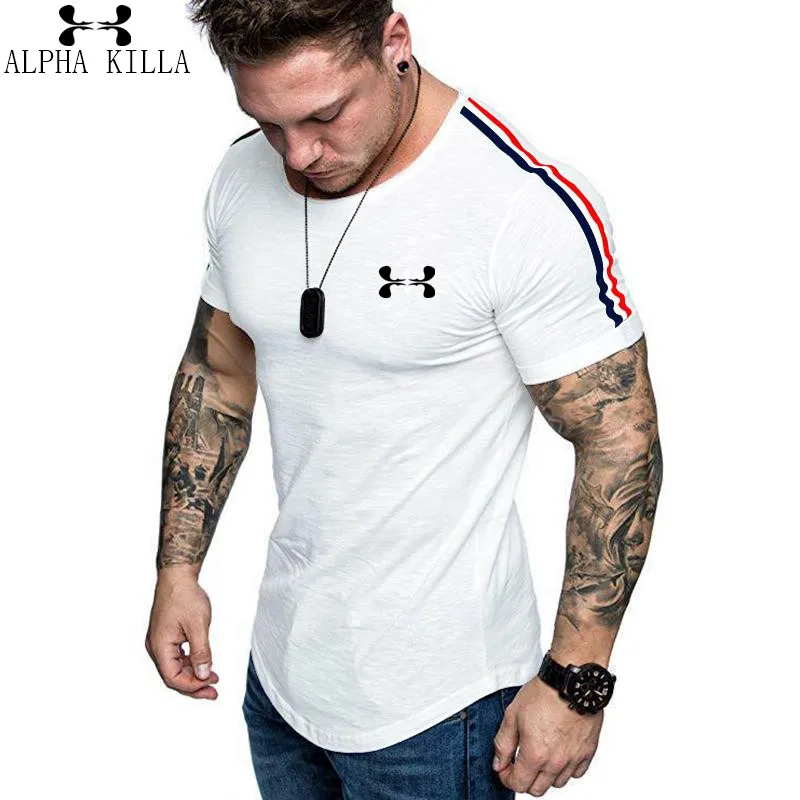 Повседневная однотонная мужская футболка ALPHA KILLA для спортзала фитнеса с