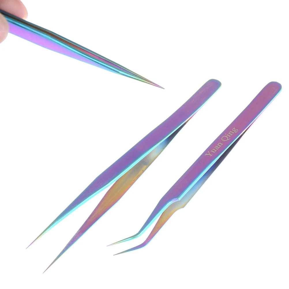 

Stainless Steel Straight Curved Eye Lashes Tweezers Rainbow Colored False Fake Eyelash Extension Nippers Pointed Clip Profession