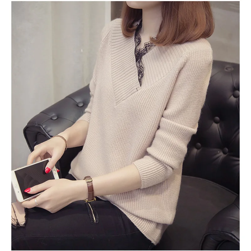 Женский трикотажный свитер с V-образным вырезом | Женская одежда