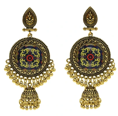 B Индийские серьги для женщин Jhumka Золотая кисточка Большие колокольчики висячие серьги жажда цветок Афган Египетский Цыганский Тюрк этнические ювелирные изделия - Окраска металла: B