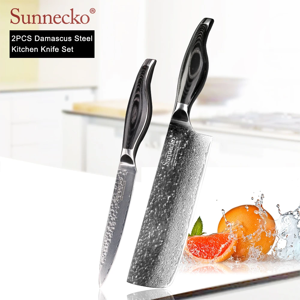 SUNNECKO 2 шт. набор кухонных ножей Кливер дамасский универсальный нож стальной