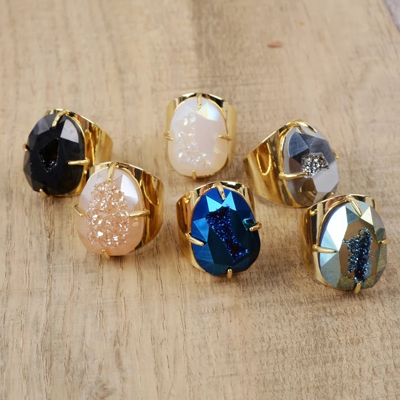 Бренд BOROSA Радужный дизайн титановое ГРАНЕННОЕ кольцо с когтями медная